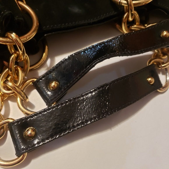BCBGMaxazria Velour Black and Gold Chain Hand Bag - Picture 7 of 8